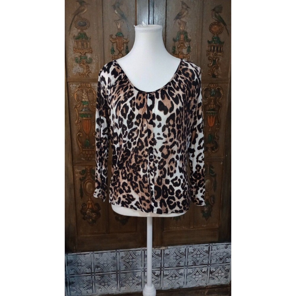 rue21 Women's Size S Leopard Animal Print Lace Back Pullover Blouse Long Sleeve